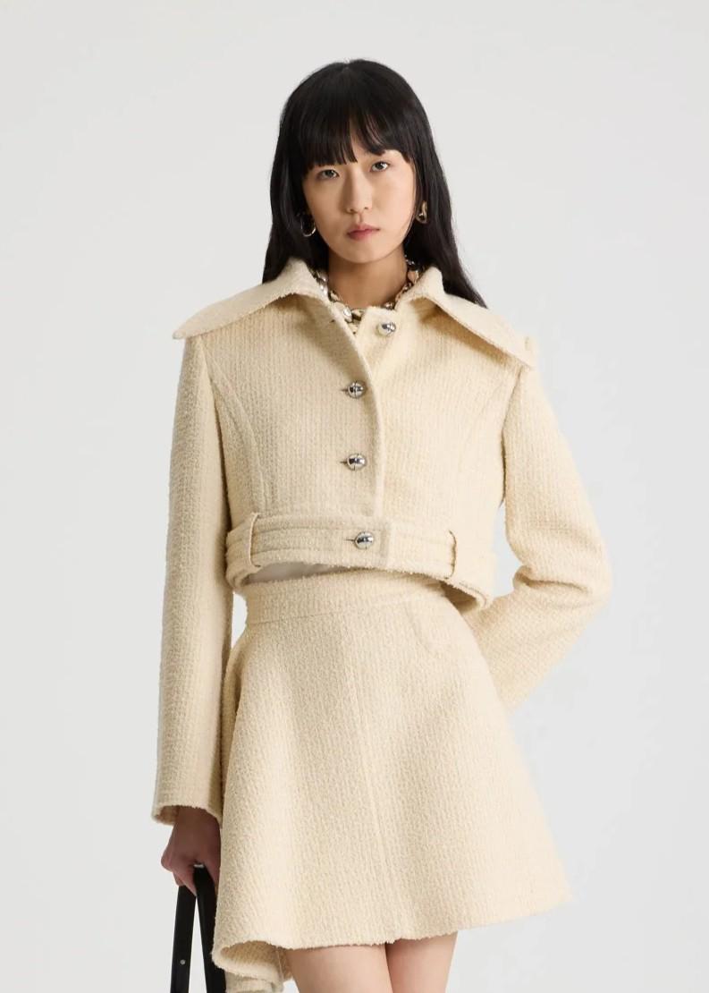 Giacca corta panna con cintura in tweed di misto lana sostenibile JA0630223097C PATOU