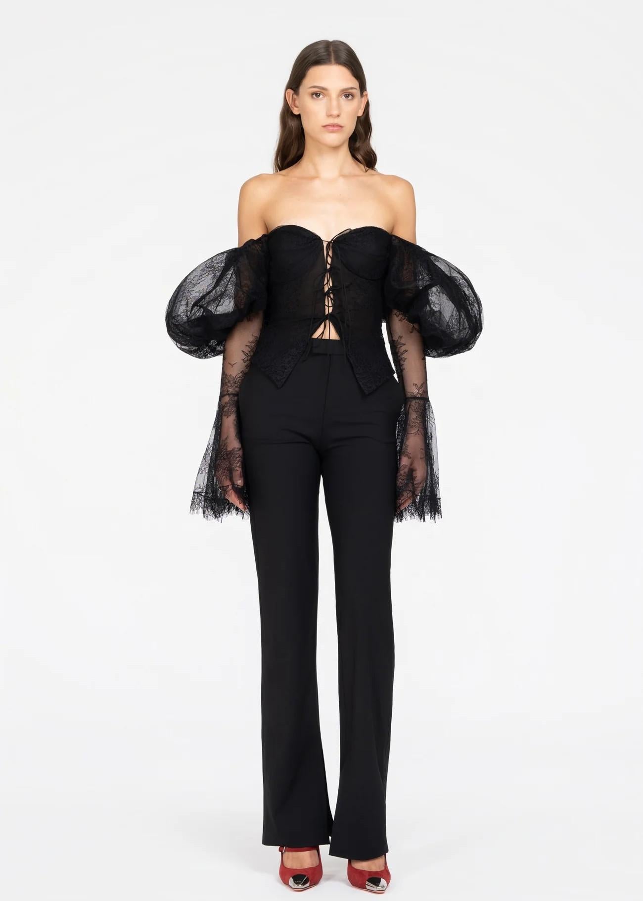 Camicia nera off-shoulder in tulle 8900R20001 LES FILLES D'EVA