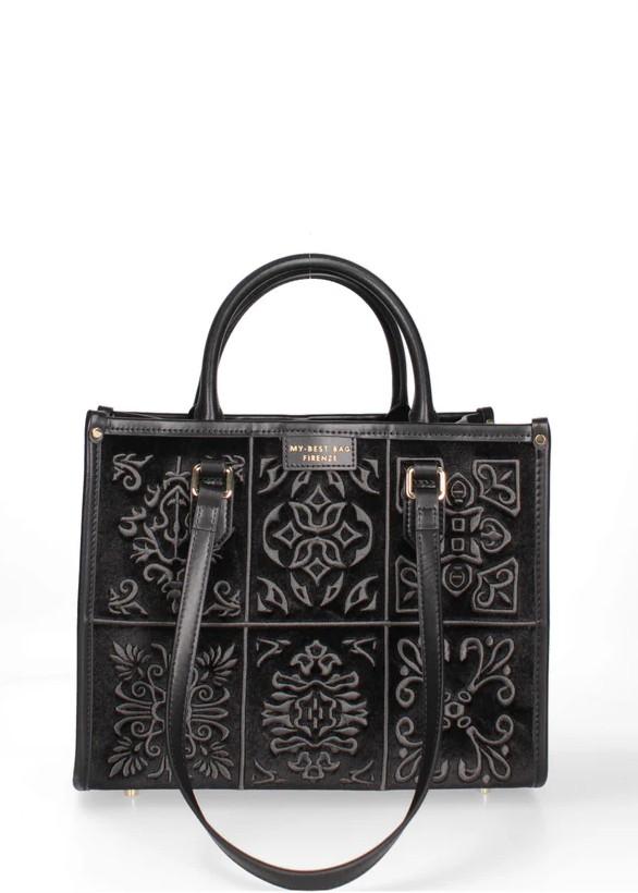 Borsa Shopping nera con disegni grigi MYB-248102OSSIDIANA GREY MY BEST BAG