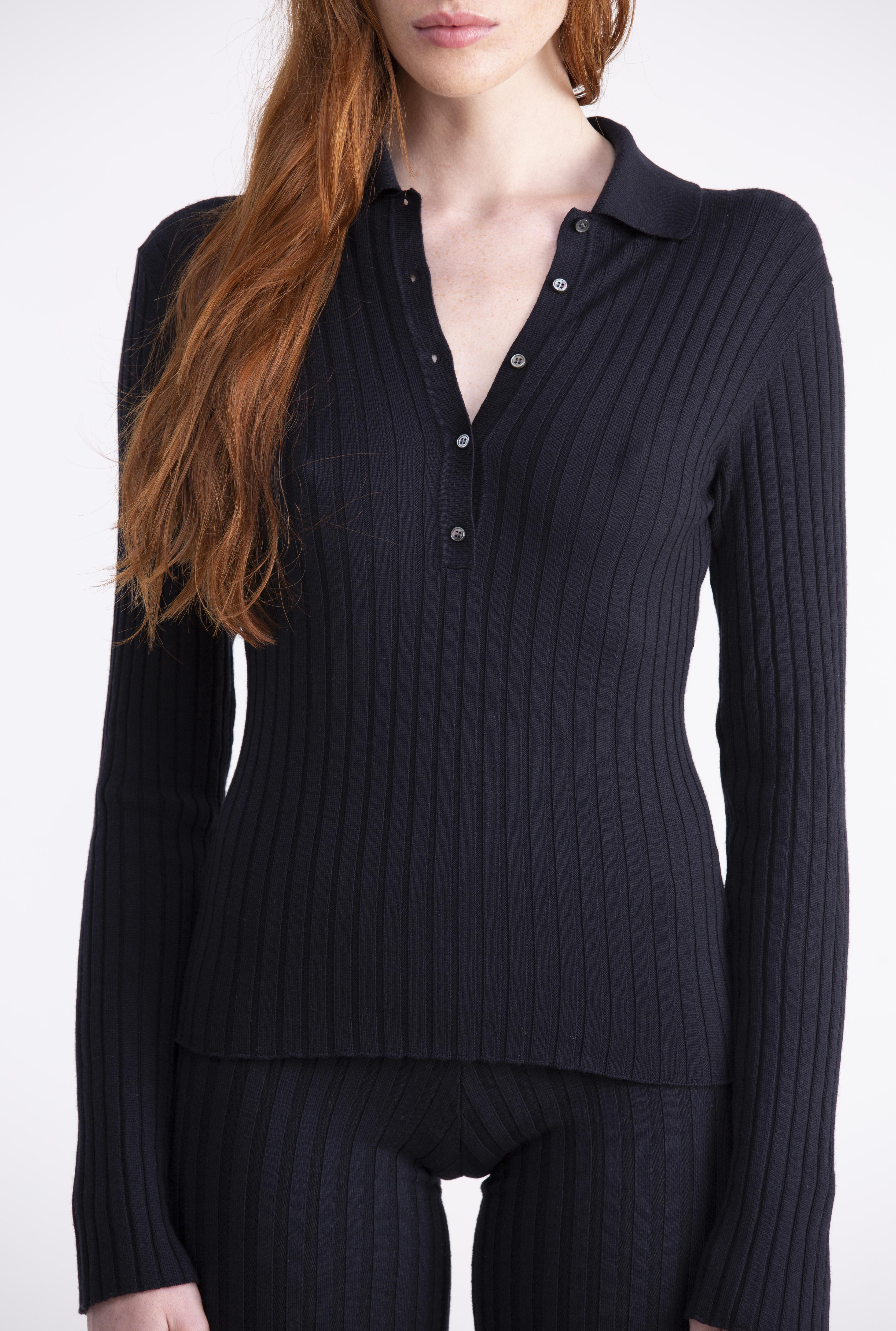 Polo blu a costine con colletto e bottoni 22WGDKH404BLU GENTE