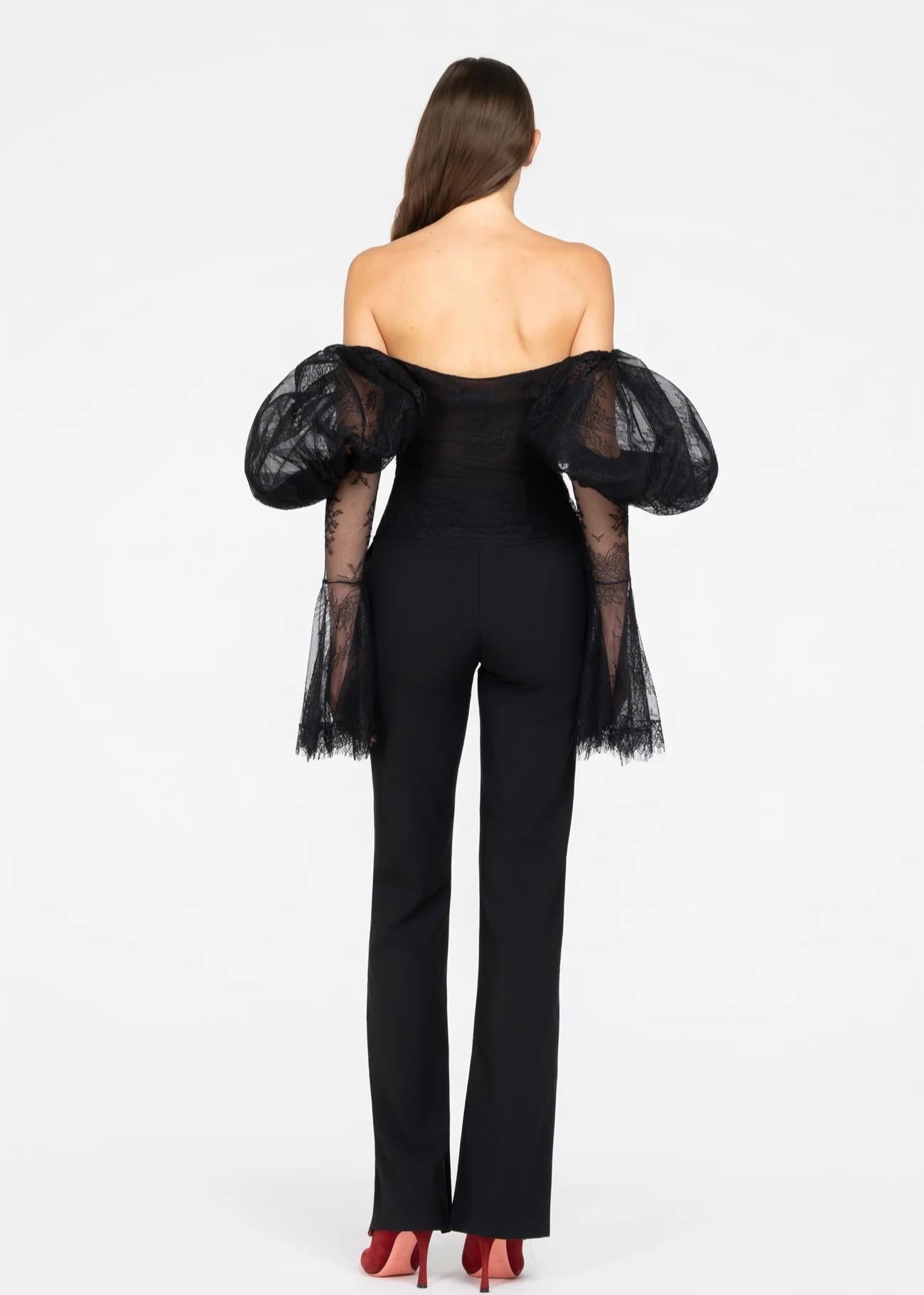 Camicia nera off-shoulder in tulle 8900R20001 LES FILLES D'EVA