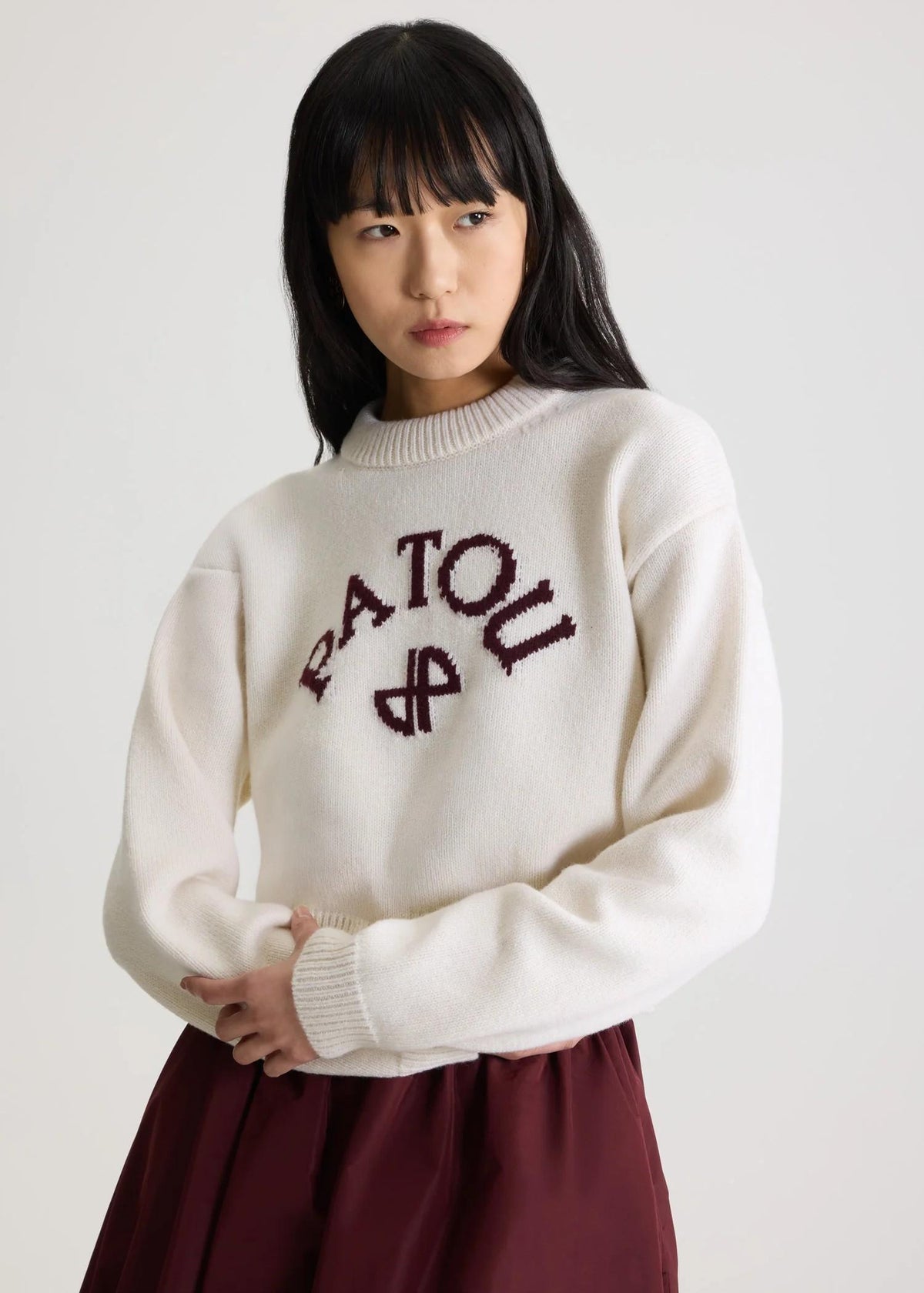 Maglione bianco con logo Patou in lana e cashmere KN2788064001W PATOU