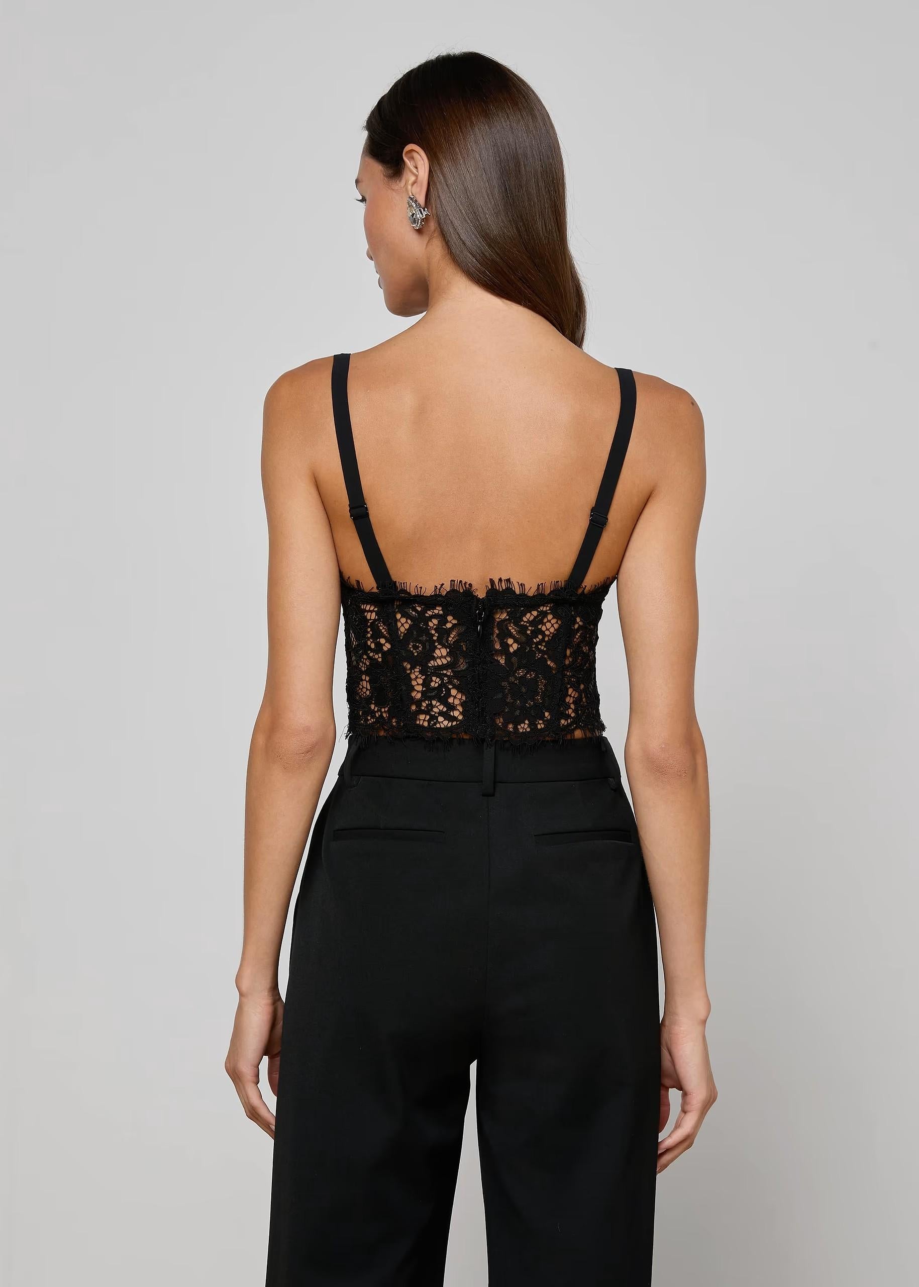 Bustino in pizzo nero con spalline sottili 40751ACKBLAC L'AGENCE