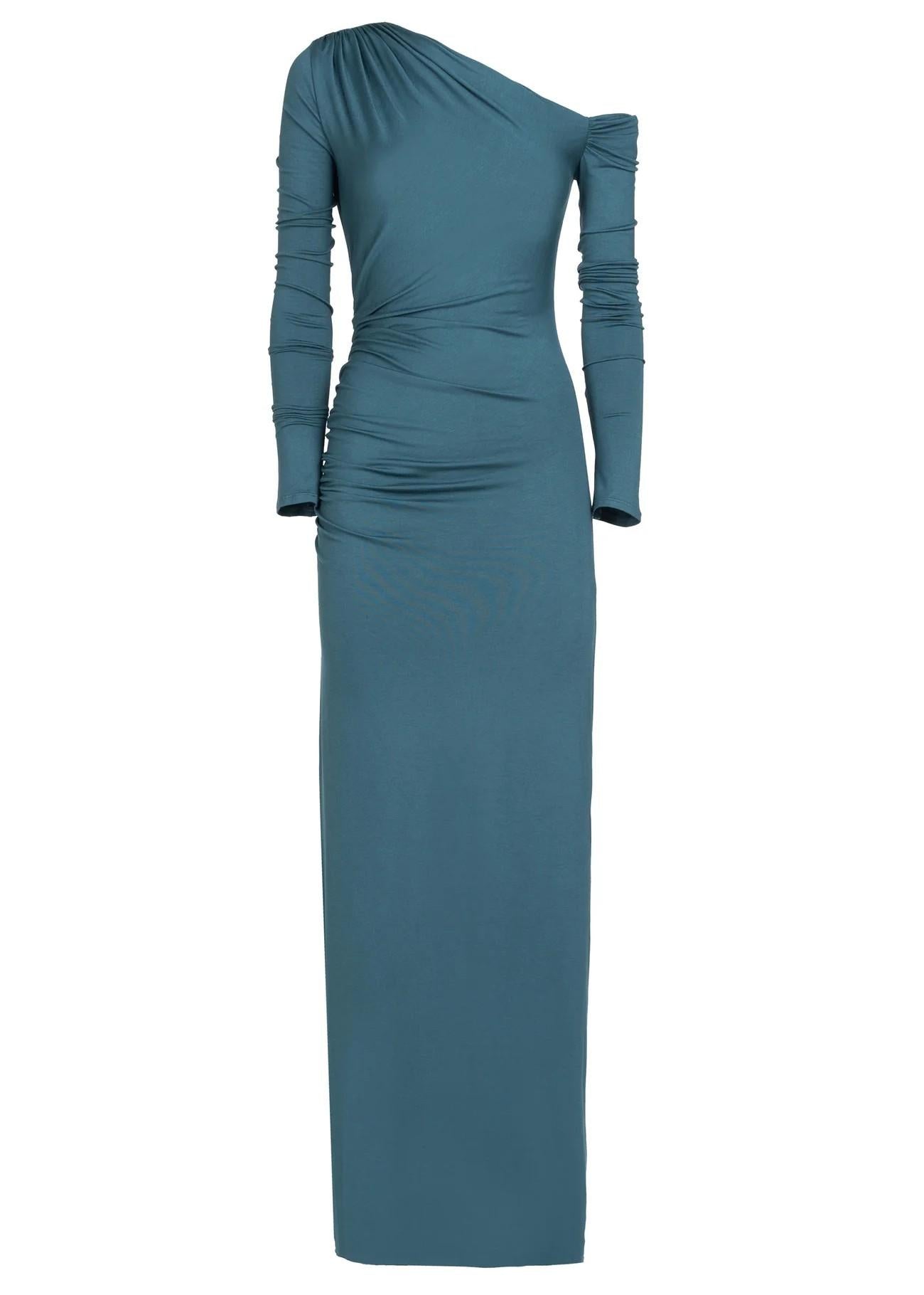 Abito lungo verde monospalla in jersey 8791R10004 LES FILLES D'EVA