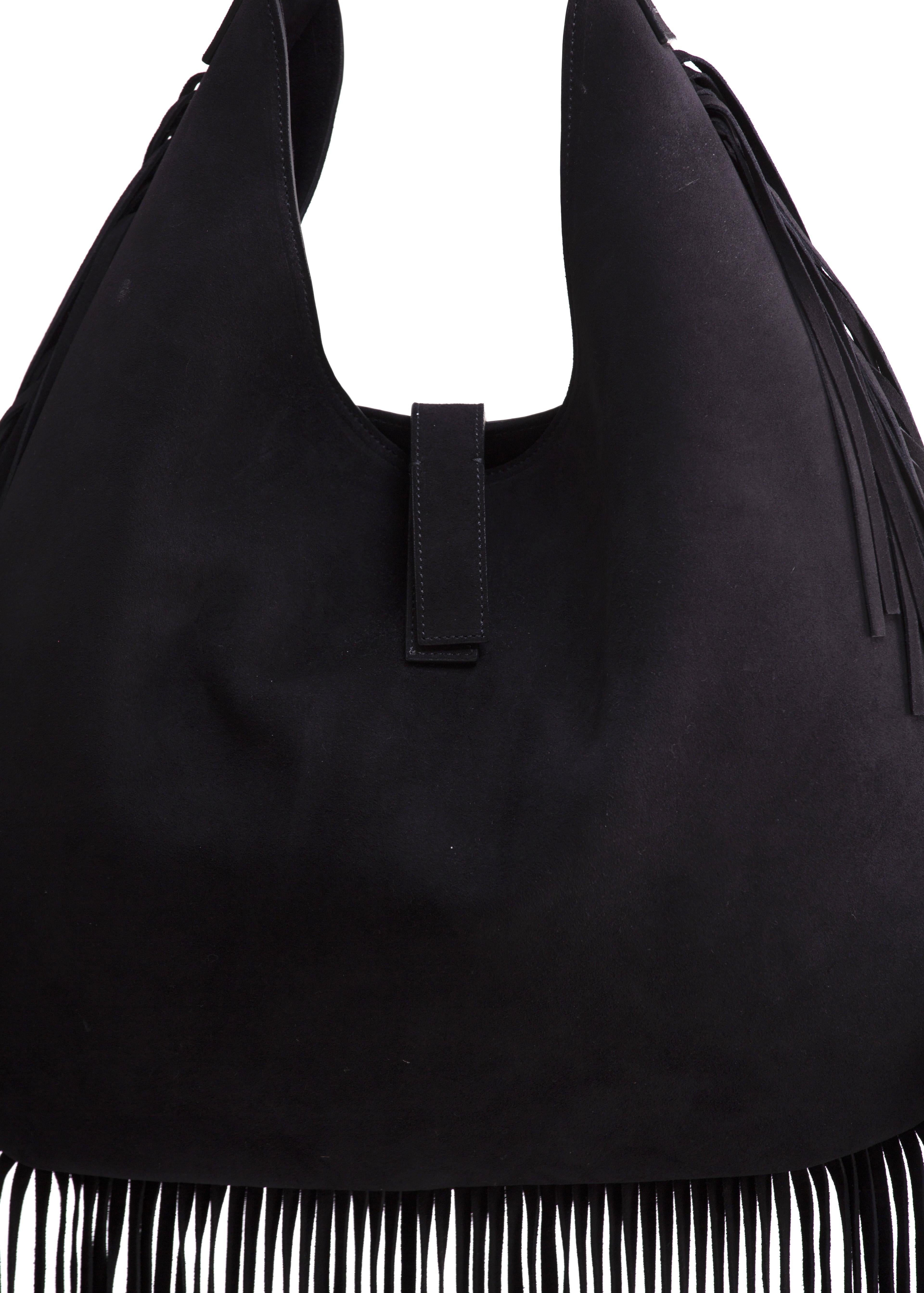 Zaira - borsa hobo in camoscio nera con frange BR01BLACK GENTE