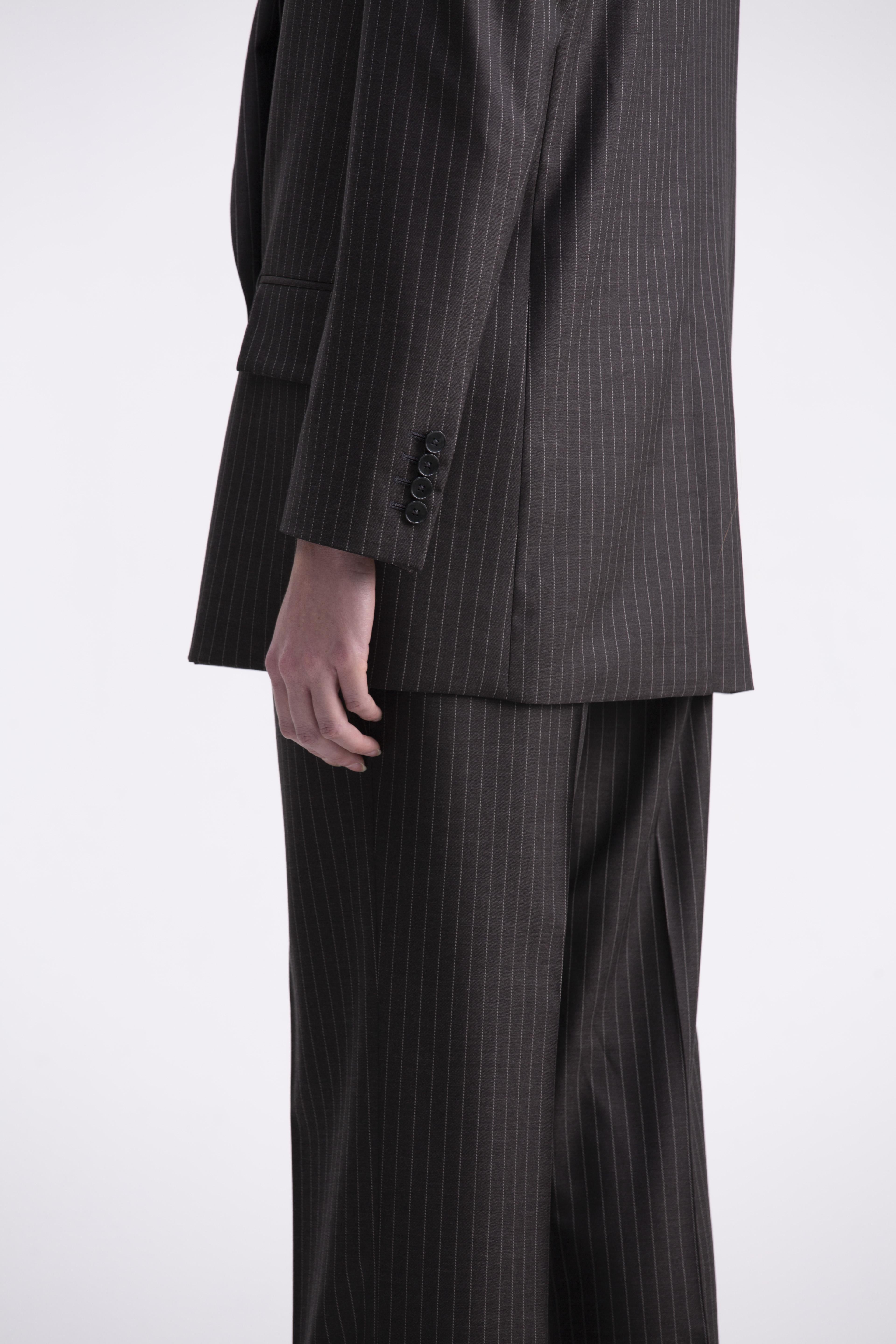 Giacca doppiopetto dritta gessata grigia scura GC01ROA1011920 GENTE