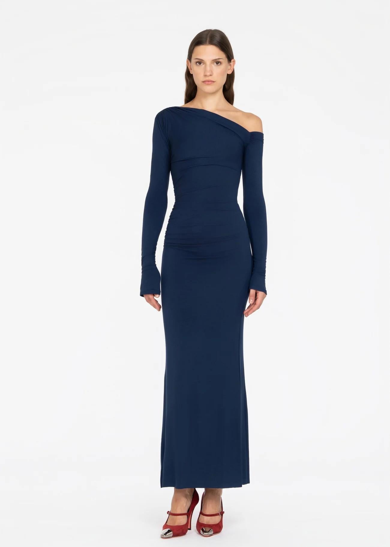 Abito lungo blu monospalla in jersey 8791R10001 LES FILLES D'EVA