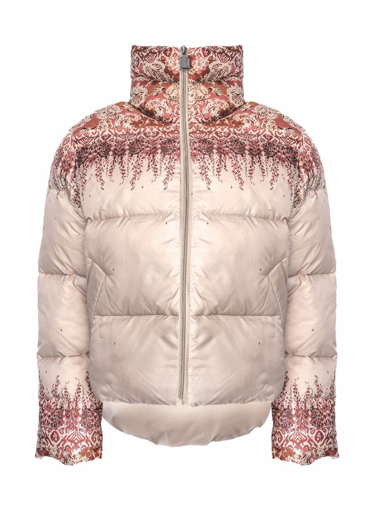 Piumino corto beige con disegni astratti colorati A25FWJK13 AMOSA