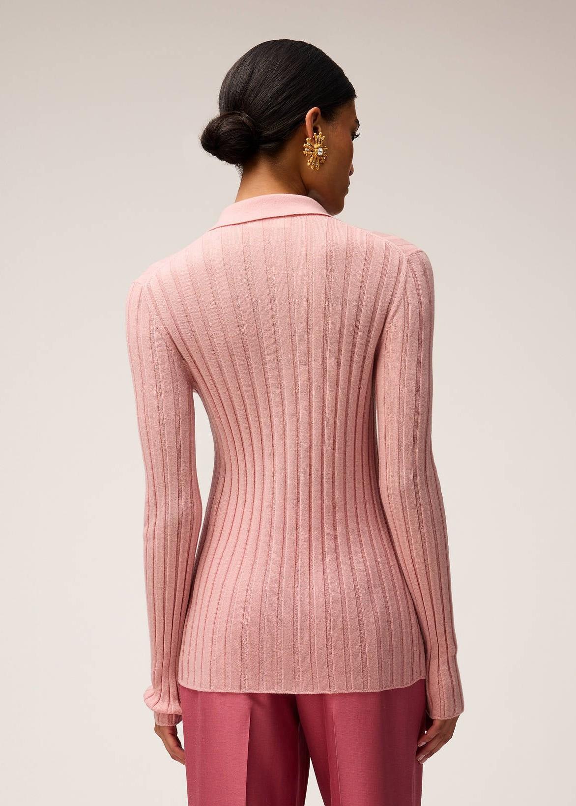 Cardigan in maglia di Cashmere leggero a coste con dettaglio uncinetto rosa 03WKNTO156WS05PNR168 RETORI