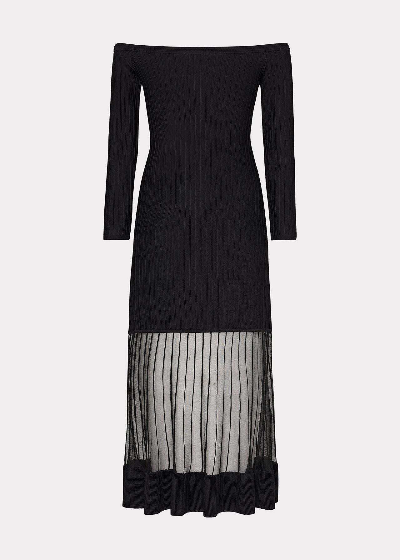 Abito midi nero in maglia con gonna trasparente in organza KHD466BLACK MILLY NY