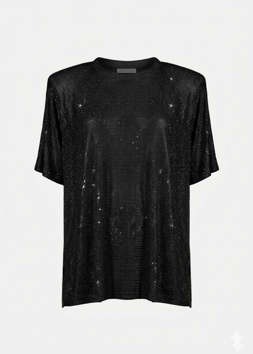 Twenty For Haitch T-Shirt Over in Tulle con Manica Corta Imbottita Nero