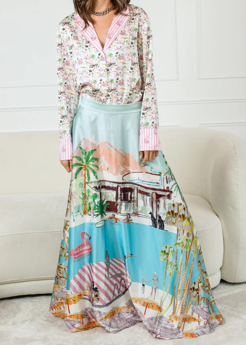 JRF Gonna Lunga in Stampa Pink Flamingo Multicolore