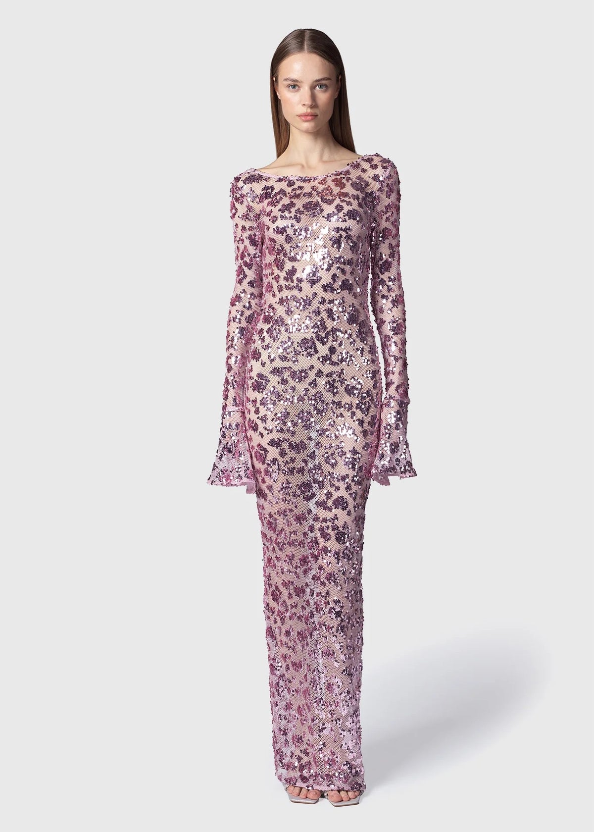 Twenty Four Haitch Abito Lungo Texas in Maglia con Paillettes Lilla