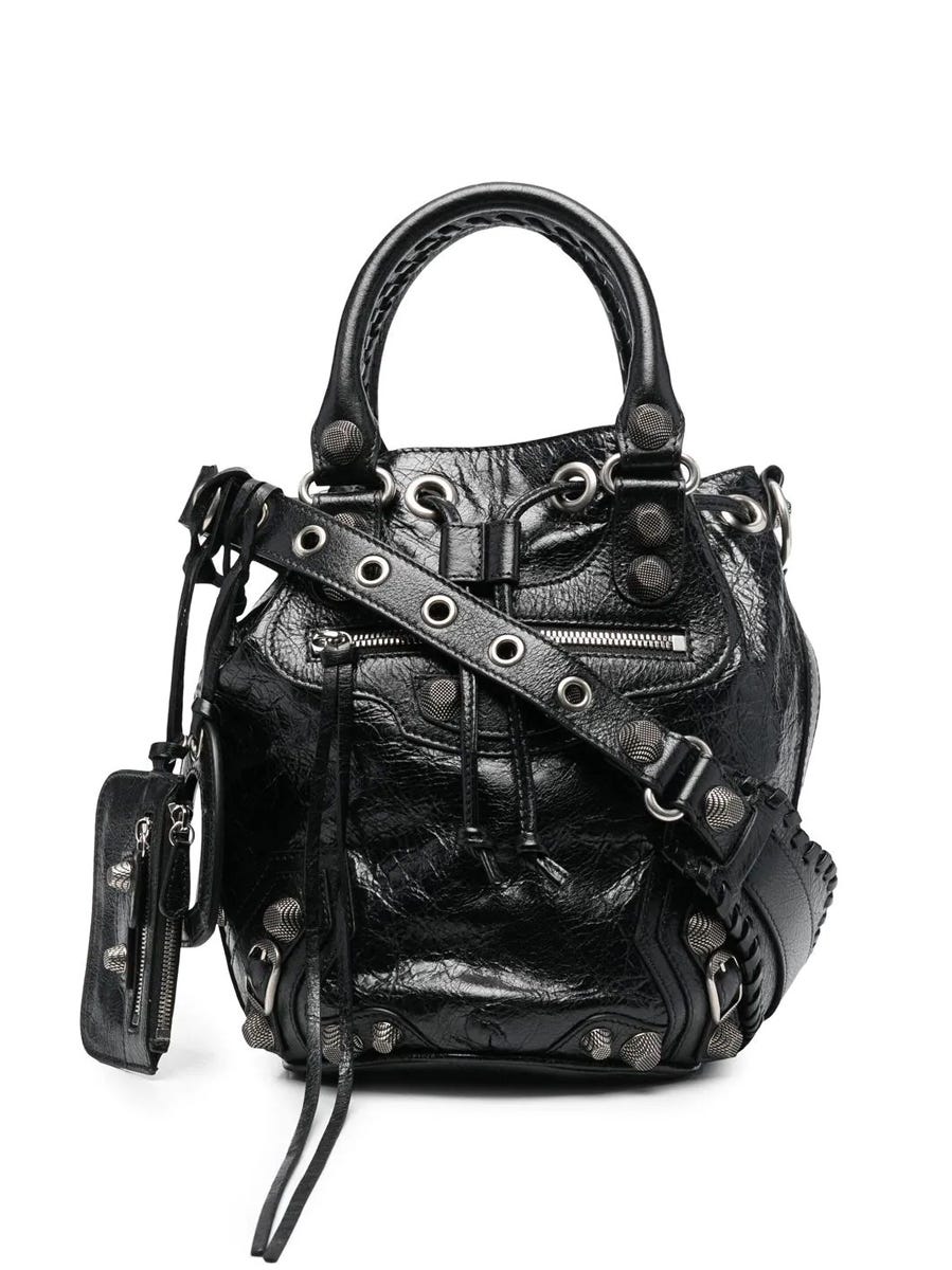 Le Cagole Small Bucket Bag in black by Balenciaga