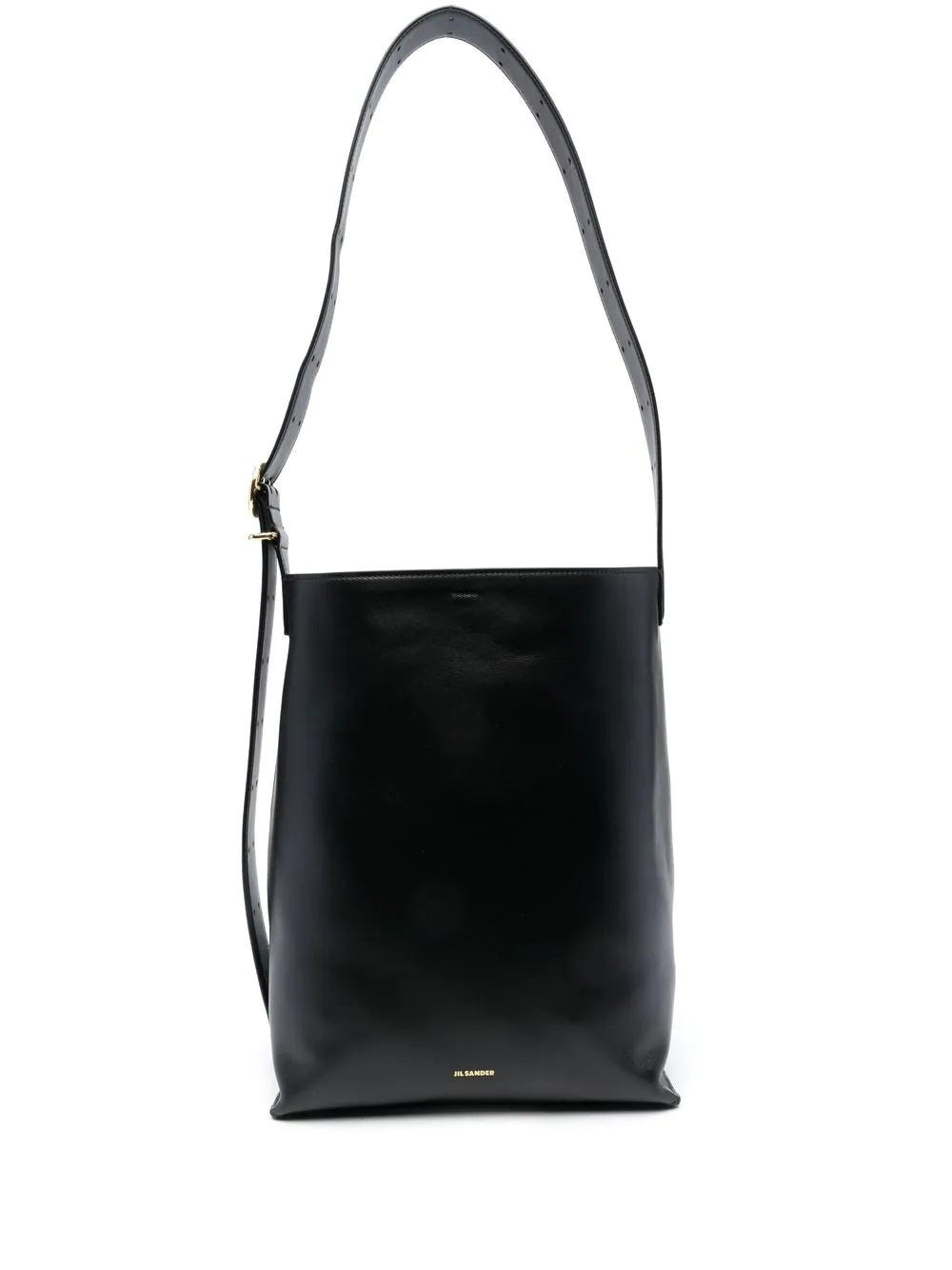 JIL SANDER BLACK LEATHER SHOULDER BAG CANNOLO