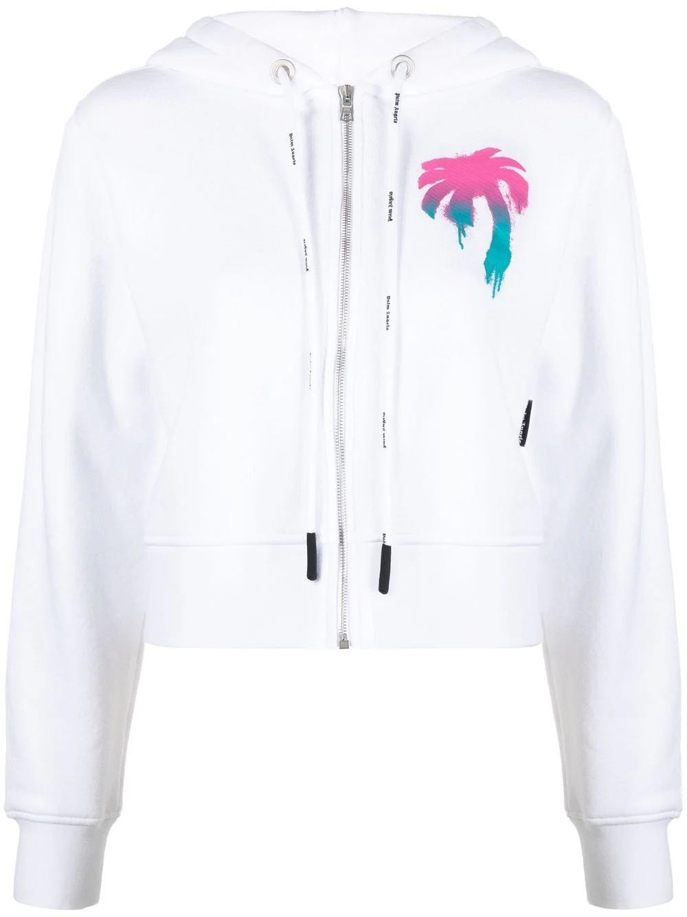 PALM ANGELS WHITE ZIP AND HOODIE WITH GRAPHIC PRINT