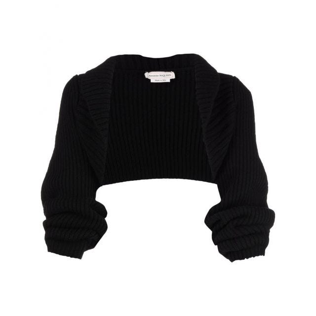 Black Rib Knit Wool Shrug cardigan