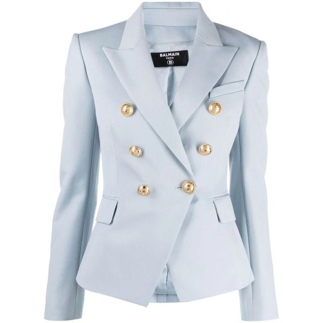 Pale blue grain de poudre double-breasted jacket
