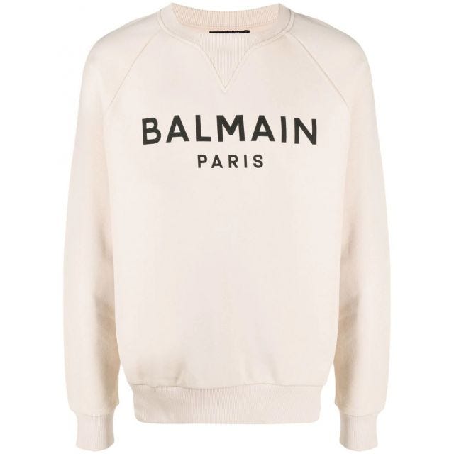 Bloom Danmark Alaska Beige cotton sweatshirt with black Balmain Paris logo print