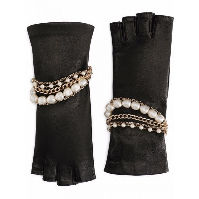 Guanti in nappa nero con bracciale gioiello