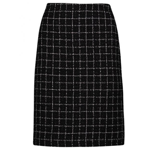 Knee-length skirt black lurex check pattern