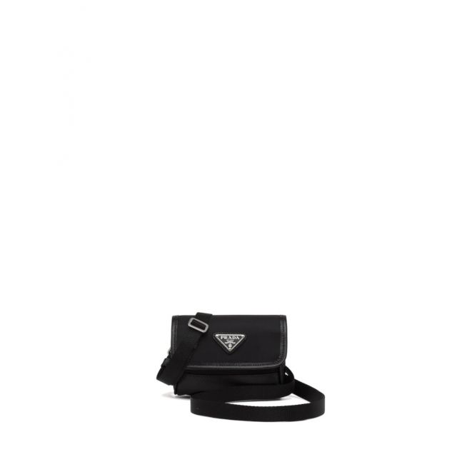 Black Re-Nylon and Saffiano leather mini pouch
