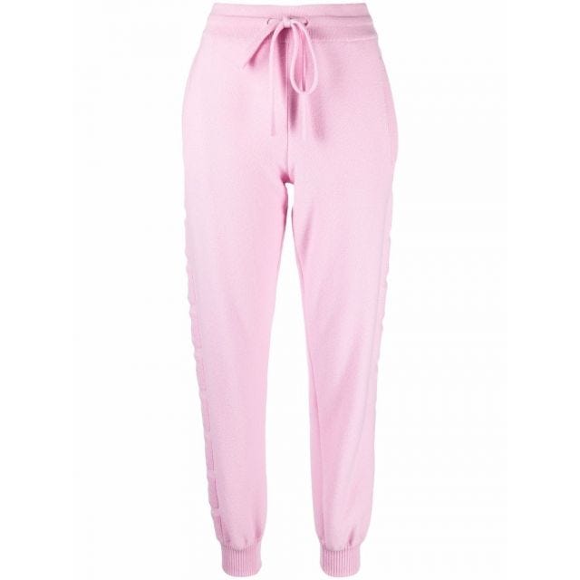 Pantaloni da tuta rosa in lana e cashmere con logo