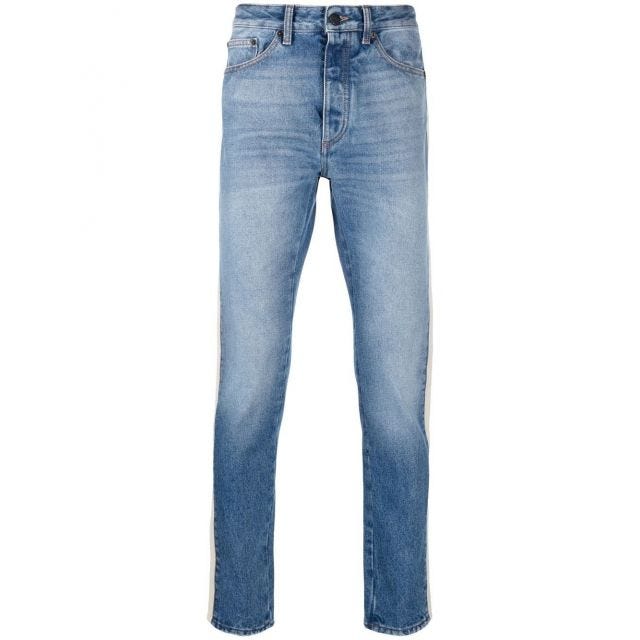 Jeans slim azzurri con banda laterale