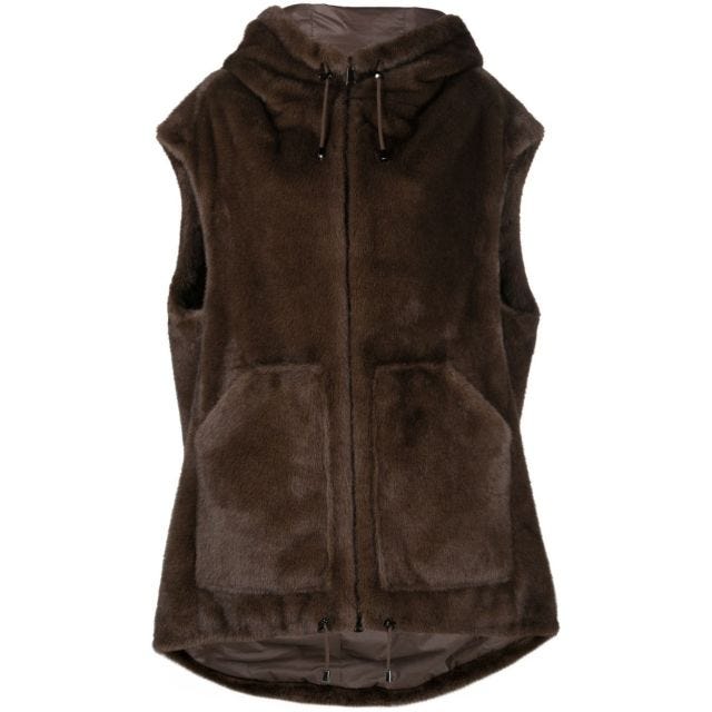Brown★L★Faux Fur Hooded Vest