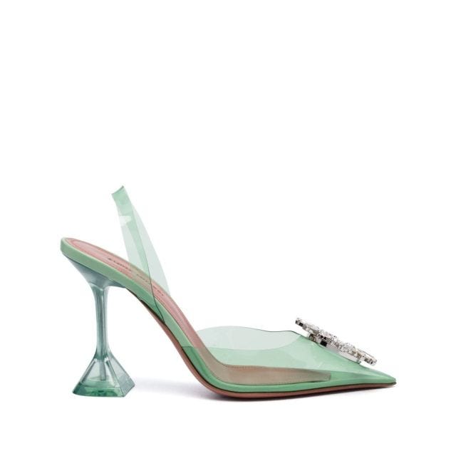 Mint green PVC Begum glass slingbacks with crystal jewel