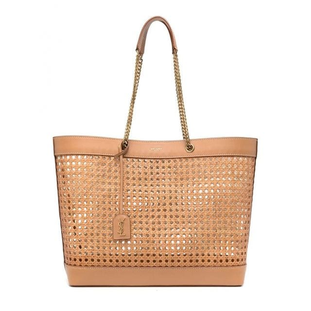 Brown Saint Laurent E W shopping bag in woven cane and leather