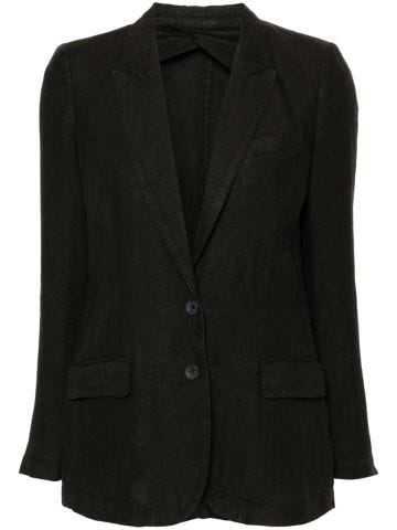 Black single-breasted linen blazer