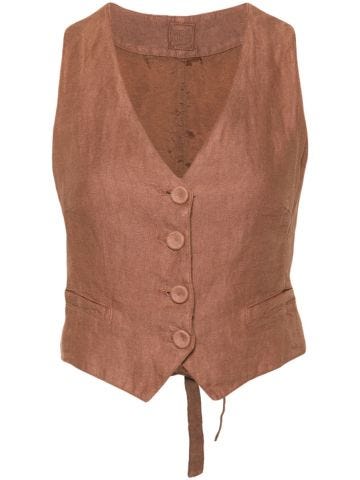 Brown Single-breasted linen gilet