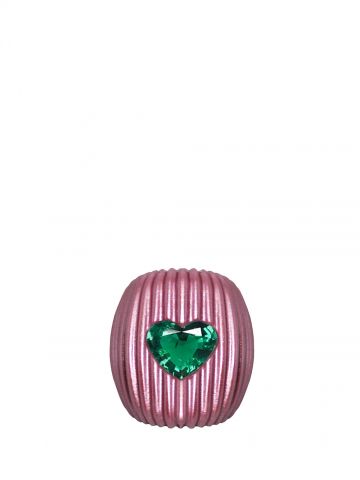 Pink Cor ring with green crystal