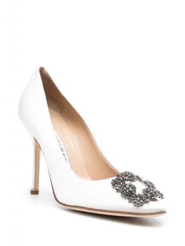 White Hangisi Pumps with jewel detail