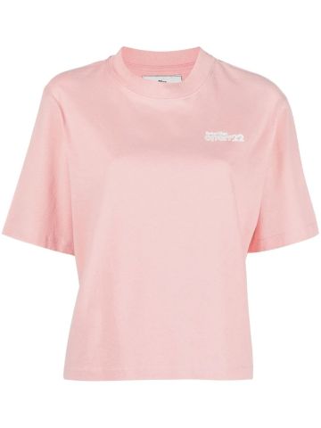 T-shirt maniche corte rosa con stampa logo sul retro
