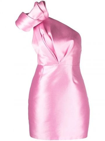 Pink one-shoulder asymmetrical dress with bow