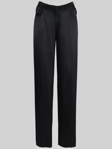 Black satin 5-pocket trousers