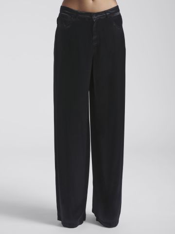 Black satin 5-pocket trousers
