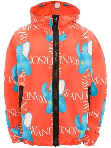 Multicoloured oversized windbreaker jacket with Elephant print and logo