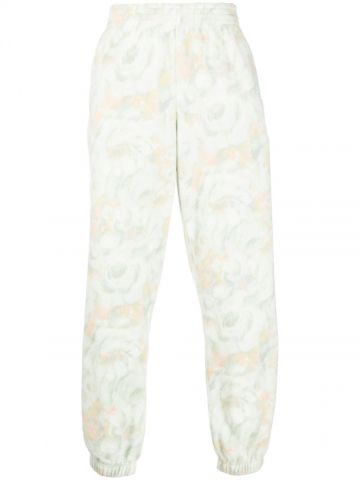 White textured floral-print track pants