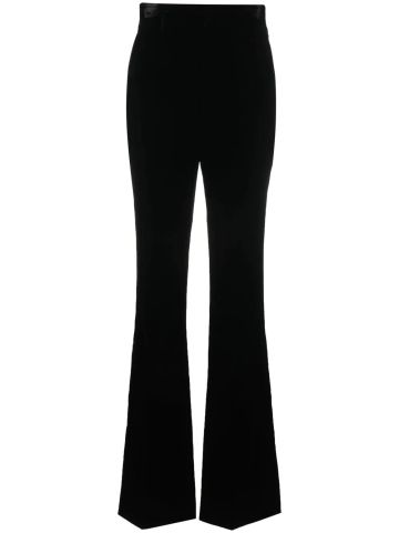 Black flared velvet high-waisted pants