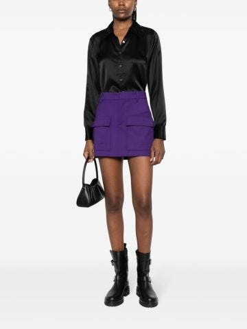 Flap-pockets stretch-wool miniskirt