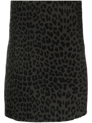 Green leopard print short flared skirt