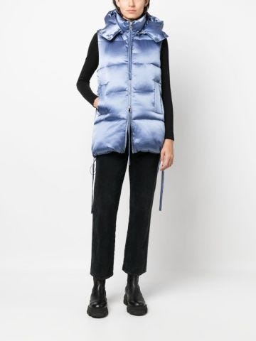Light blue padded vest with detachable hood