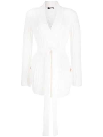 White mohair blend cardigan with button detail