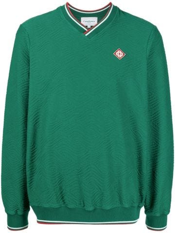 Green V-neck Wave Sweater