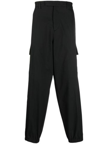 Black cargo-pockets tapered trousers