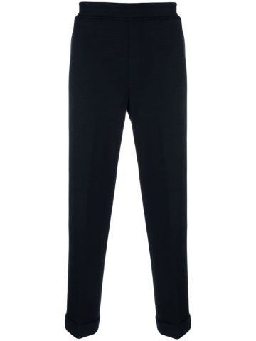 Black elasticated-waistband tapered trousers