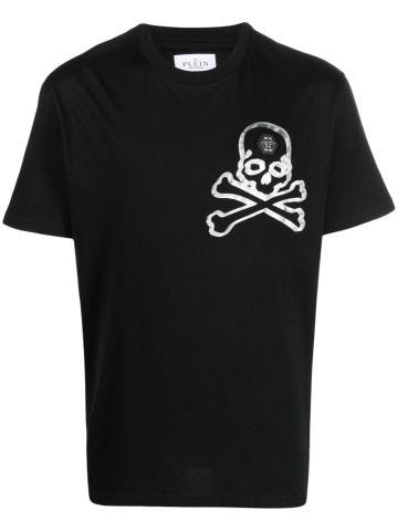 T-shirt nera con stampa teschio sul petto